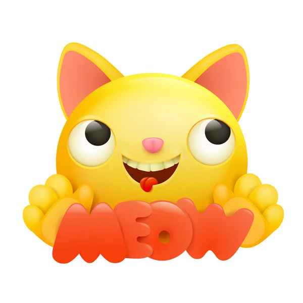 Жовтий значок персонажа мультфільму кішки емодзі — стоковий вектор