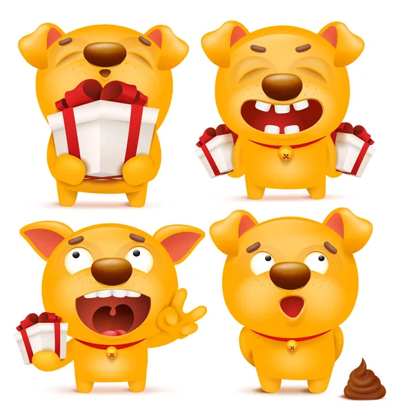 Set of yellow cartoon emoji dog character — Stock Vector