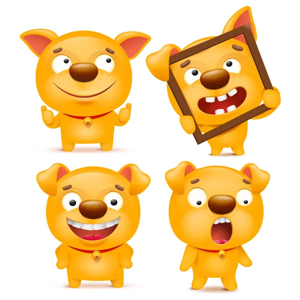 Set von gelben Zeichentrick-Emojis für Hunde — Stockvektor