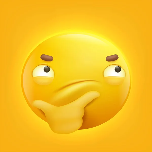 Cara de pensamiento emoji personaje de dibujos animados carita sonriente amarillo emoticono — Vector de stock