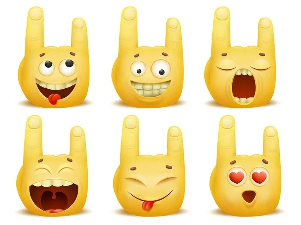 Σύνολο χαρακτήρων emoji γελοιογραφία σημαδιών κέρατα — Διανυσματικό Αρχείο