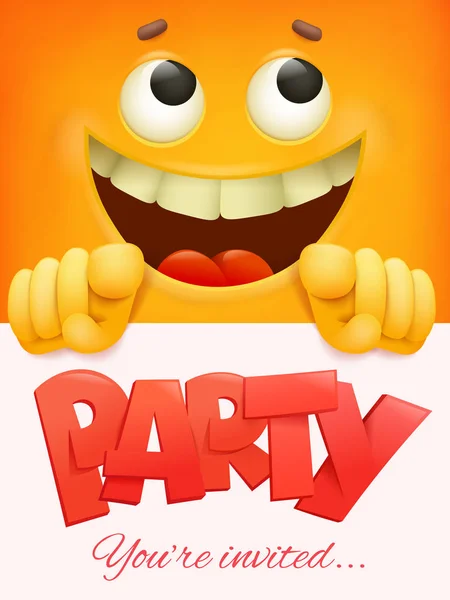 Plantilla de tarjeta de fiesta con fondo emoticono cara sonriente amarilla . — Vector de stock