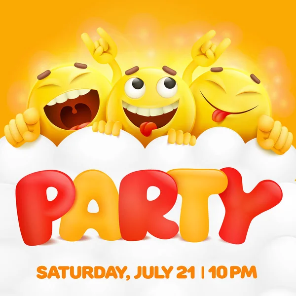 Parti Davetiyesi kartı şablonu üç emoji karakterlerle