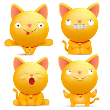 Çeşitli durumlarda sarı emoji kedi karakter kümesi