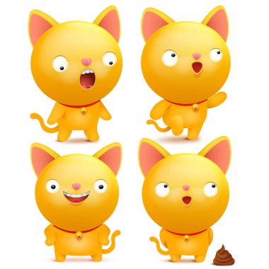 Çeşitli durumlarda sarı emoji kedi karakter kümesi