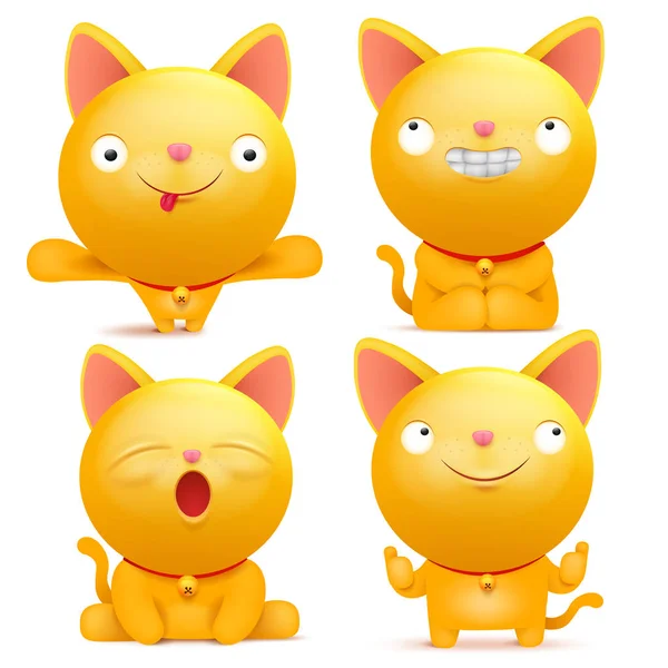 Conjunto de personajes amarillos de emoji cat en varias situaciones — Vector de stock