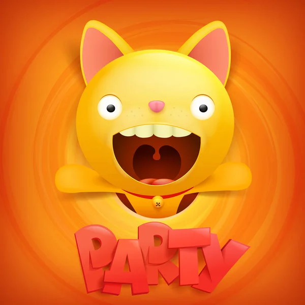 Yellow emoji cartoon cat character icon. Party concept card — Stock Vector