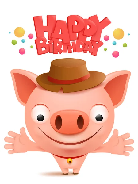 Днем Рождения Тебя Смешной Маленький Свиной Мультяшный Смайлик Векторная Иллюстрация — стоковый вектор