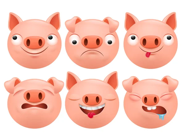 Reihe Von Zeichentrick Emojis Für Schweinecharaktere Vektorillustration — Stockvektor