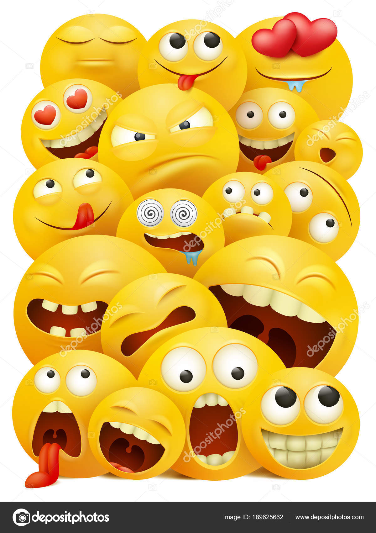 Smiley Faces Group Vector Emoticon Characters Funny Facial Expressions  Realistic Stock Vector Image by ©nektoetkin #189625662