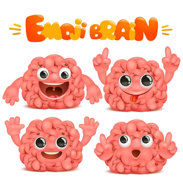 Emoji χαρακτήρα κινουμένων σχεδίων του εγκεφάλου σε διάφορα συναισθήματα — Διανυσματικό Αρχείο