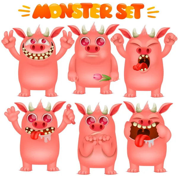 Monstro personagem emoji desenhos animados em várias emoções coleção —  Vetores de Stock