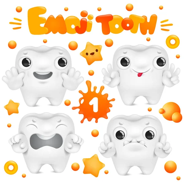 Καρτούν tooth emoji χαρακτήρα σε διάφορα συναισθήματα συλλογή — Διανυσματικό Αρχείο