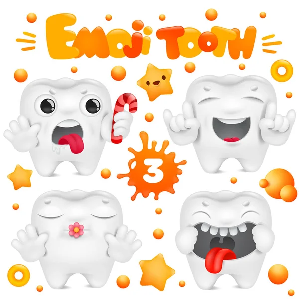 Tooth cartoon emoji character in various emotions collection — 스톡 벡터