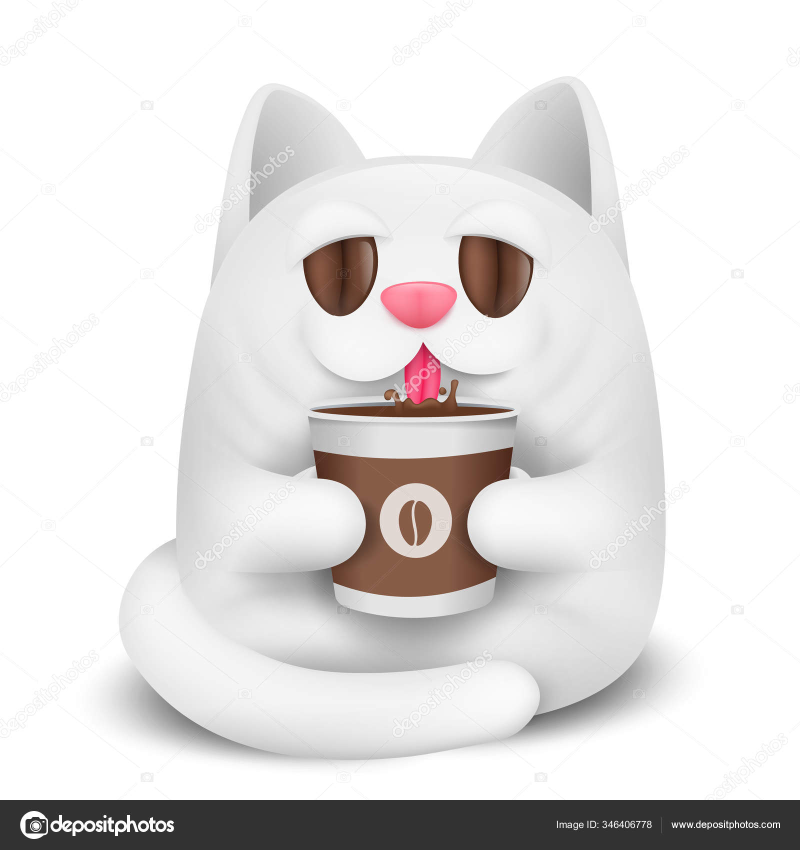 Kucing Putih Karakter Kartun Minum Kopi Cangkir Kertas Tangan Kopi