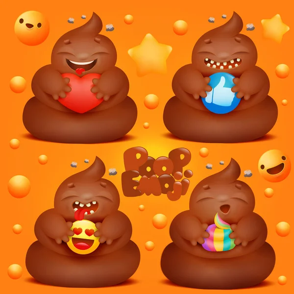 Set Personaggi Emoji Della Cacca Dei Cartoni Animati Con Vari — Vettoriale Stock