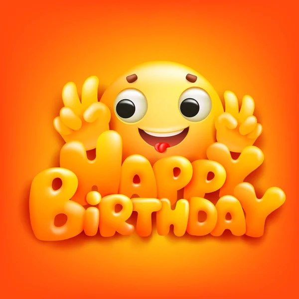 Cartão Aniversário Feliz Com Emoji Personagem Desenho Animado Fundo Amarelo — Vetor de Stock