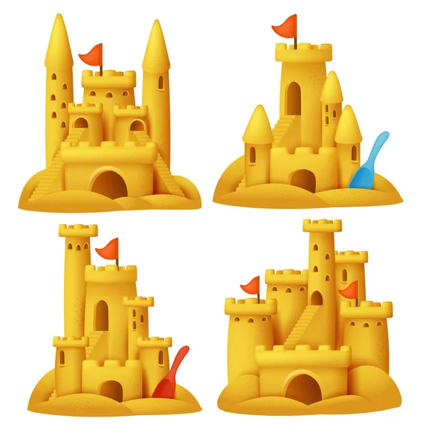 Sand Castle Cartoon Style Set Vacation Collection Objects Vector Illustration — Stock Vector