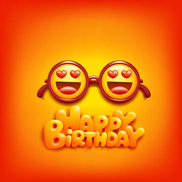 Glasses Emoji Yellow Face Signs Concept Happy Birthday Card Vector — Stock Vector
