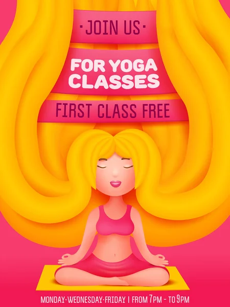 Clases Yoga Invitación Flyer Card Con Mujer Rubia Joven Estilo — Vector de stock