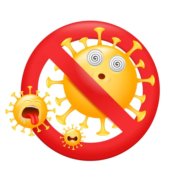 Rood Teken Waarschuwing Coronavirus Pandemisch Medisch Concept Virus Emoji Karakter — Stockvector