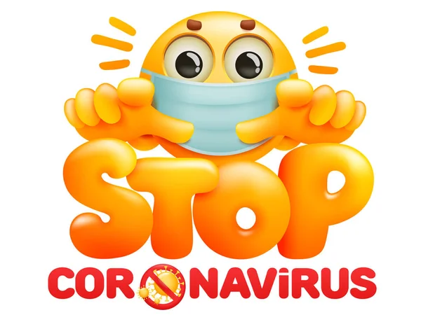 Stop Coronavirus 2019 Ncov Awareness Title Emoji Zeichentrickfigur Medizinischer Maske — Stockvektor