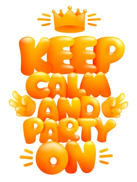 Keep Calm Party Poster Template Crown Cartoon Style Vector Illustration — Stock Vector