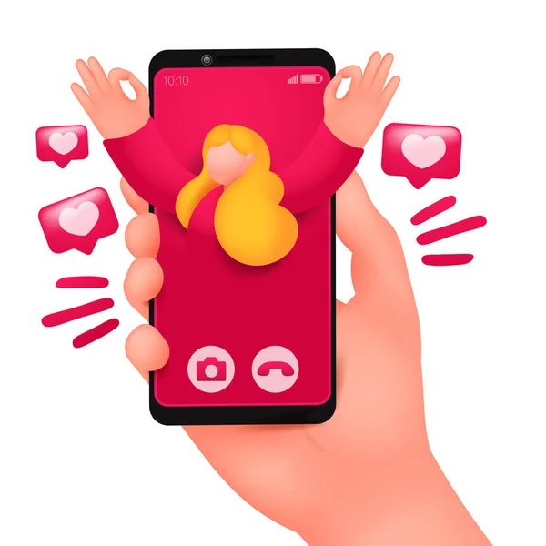 Appel Vidéo Entrant Sur Écran Smartphone Rencontres Ligne Chat Avec — Image vectorielle