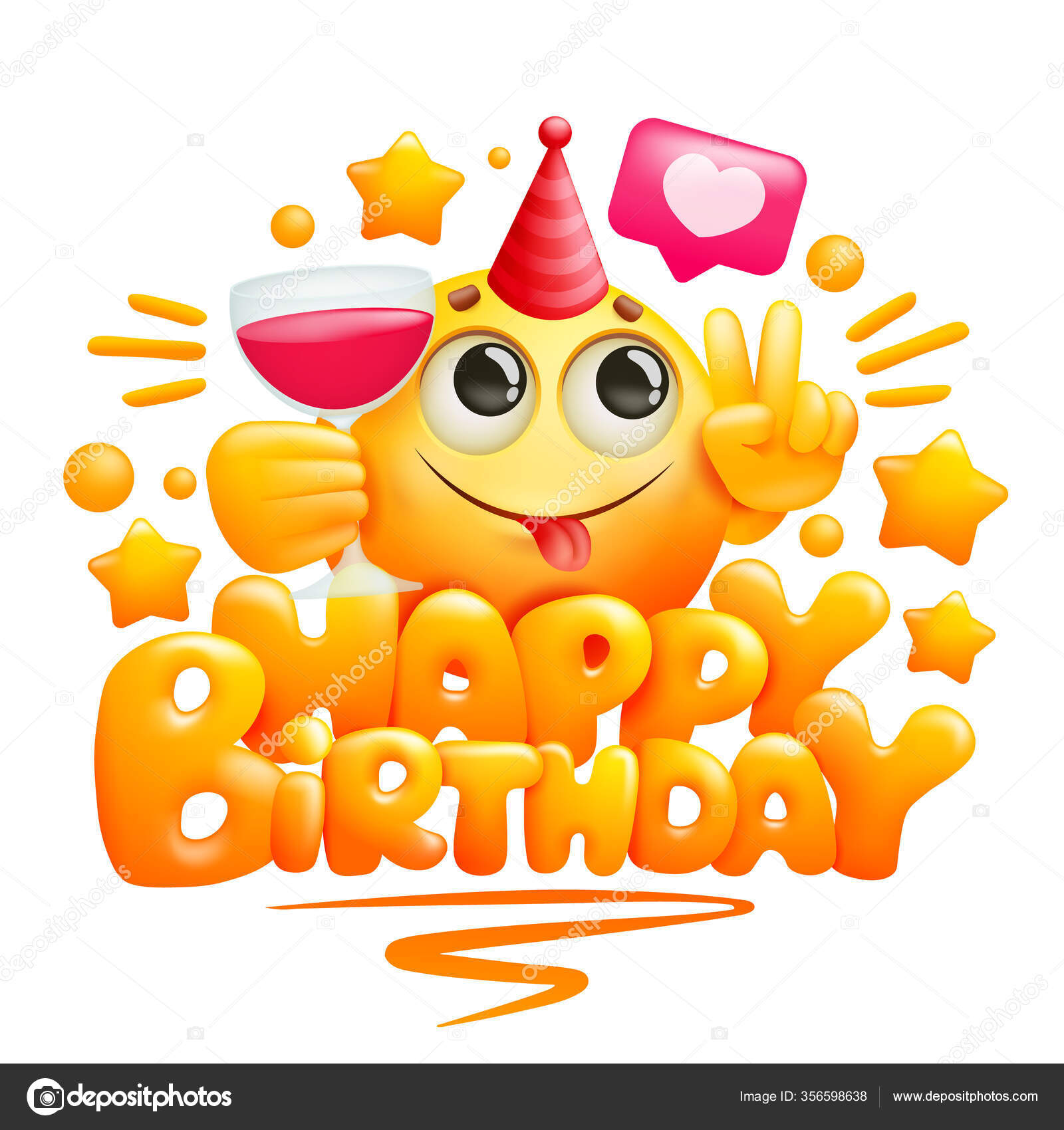 Happy Birthday Greeting Card Template Cartoon Style Yellow Emoji ...