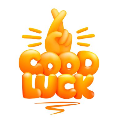 Good luck sign yellow emoji hand with index and middle fingers crossed. 3d cartoon style. Vector illustration clipart