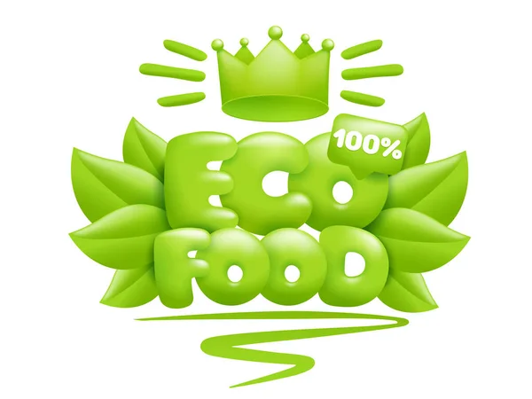 Eco Food Icon Green Leaves Crown Cartoon Style Vector Illustration — Stock Vector