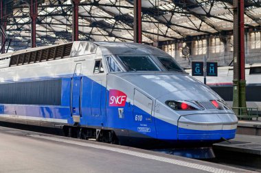 Paris, France - March 21 2019: TGV Atlantique at Gare de Lyon ready for departure. clipart