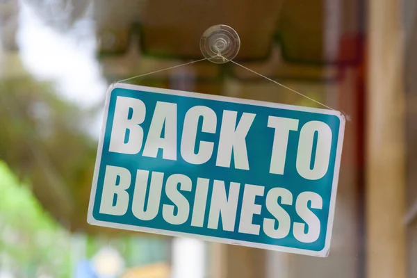 Close Blue Closed Sign Window Shop Displaying Message Back Business — Stock Photo, Image