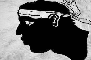 3 boyutlu görüntüde sallanan Korsika bayrağının tam kare görüntüsü.