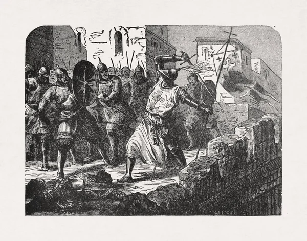 Ancienne Illustration Casimir Imprimée Fin Xixe Siècle Représente Chevalier Templier — Photo