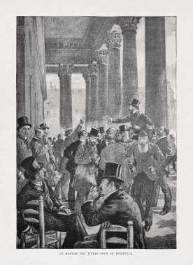 Paul Renouard 'ın Bourse de Paris' teki insanların tasviri 1885 'te Paris Illustre dergisinde yayınlandı.