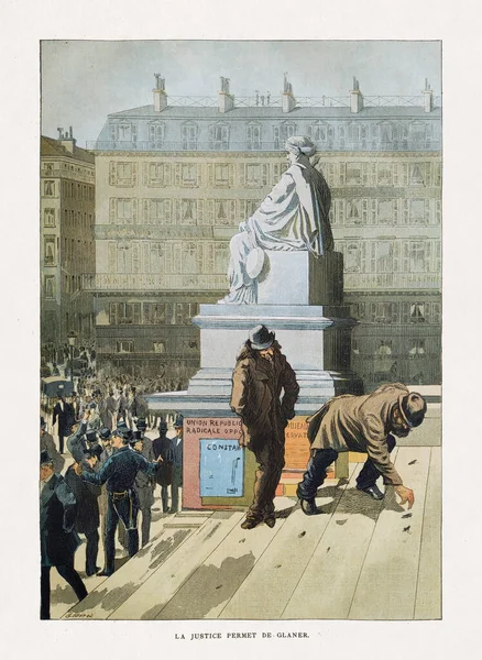 ギオット社が1885年に月刊誌 イラスト に発表したパリ ブルス パリ外の人々のイラスト — ストック写真