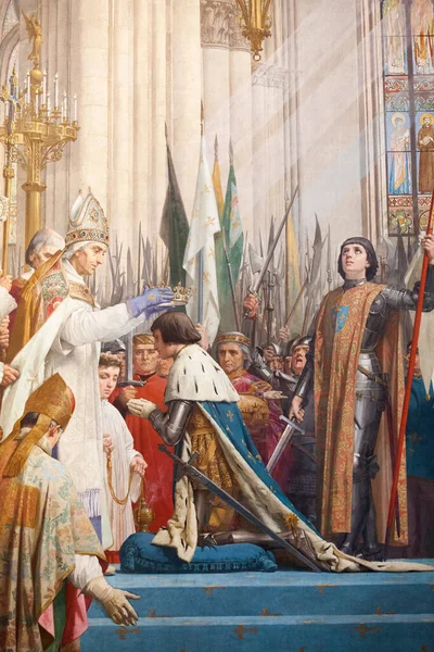 Jeanne Arc Története Vii Károly Szertartása Charles Chartres Érsek Reimsben — Stock Fotó