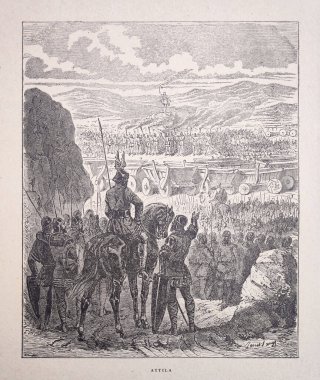 Illustration of Attila on a battlefield by Janit Sanys published in 1885. clipart