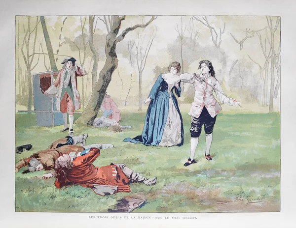 Illustration Mademoiselle Maupin Remportant Ses Trois Duels Consécutifs Par Jules — Photo