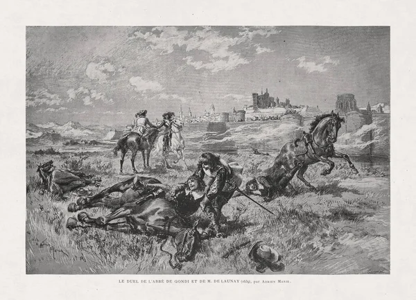 Adrien Maris Párbajának Illusztrációja Gondi Apát Launay 1885 Ben Jelent — Stock Fotó