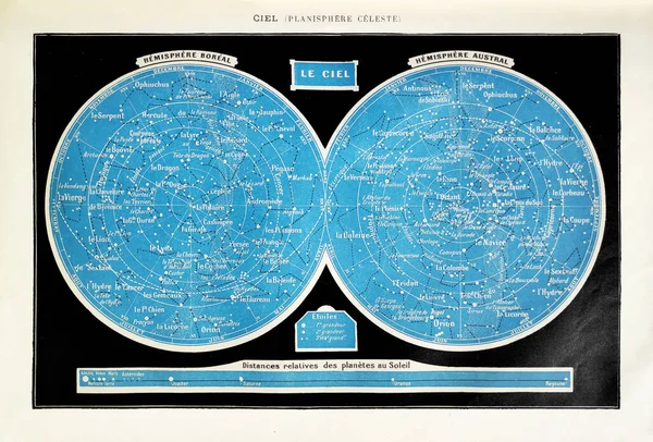 1889年に編集者ラルーゼによってフランス語の辞書 に印刷された天体平面図の古いイラスト — ストック写真