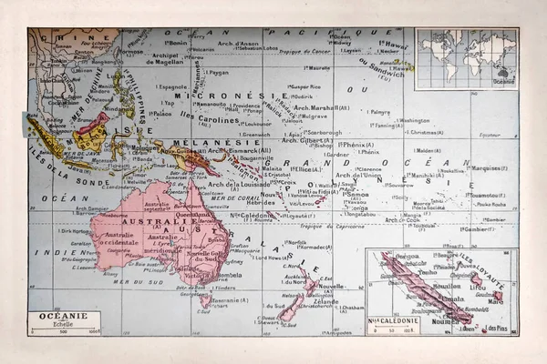 Antiguo Mapa Oceanía Impreso Diccionario Francés Dictionnaire Complet Illustre Por —  Fotos de Stock