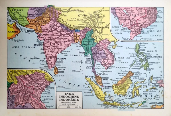 Stara Mapa Indii Indochin Indonezji Wydrukowana Francuskim Słowniku Dictionnaire Complete — Zdjęcie stockowe