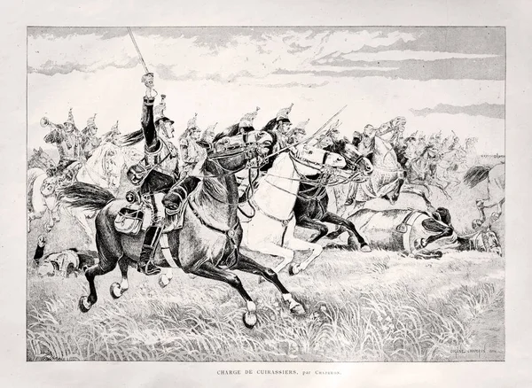 Illusztrációja Charge Cuirassiers Egy Csatatéren Eugene Chaperon Megjelent 1884 Ben — Stock Fotó