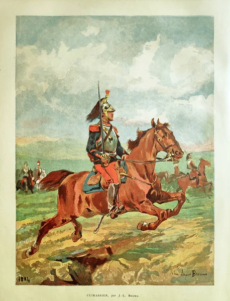 Illustration Fransk Ljuskavalleriofficer Med Titeln Cuirassier Brown Och Ingraverad Millot — Stockfoto