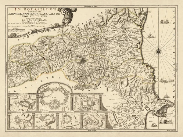 Vecchia Mappa Del Rossiglione Dell Incisore Cartografo Francese Nicolas Fer — Foto Stock