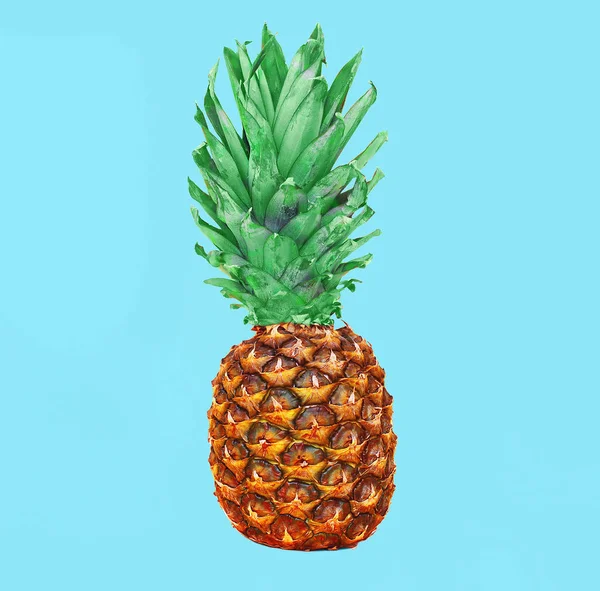 Pineapple fruit on colorful blue background, ananas photo — Stock Photo, Image