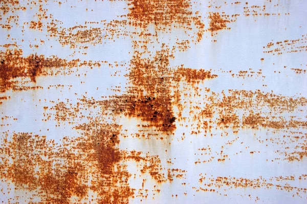 White Rust Metal Decayed Crumpled Sheet Wide Background. Weathered Iron Rusty Isolated Metallic Texture. Corroded Steel Structure. Abstract Web Banner.