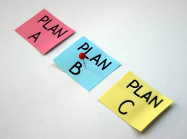 A, B, C planı, renkli ofis etiketleri. Planlama, Yönetim, İstihdam, İş. Seçim konsepti.